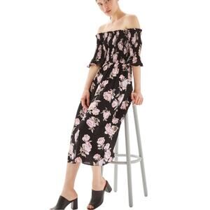 SALE! Topshop Black/Pink Floral Smock Top Midi Dress 4